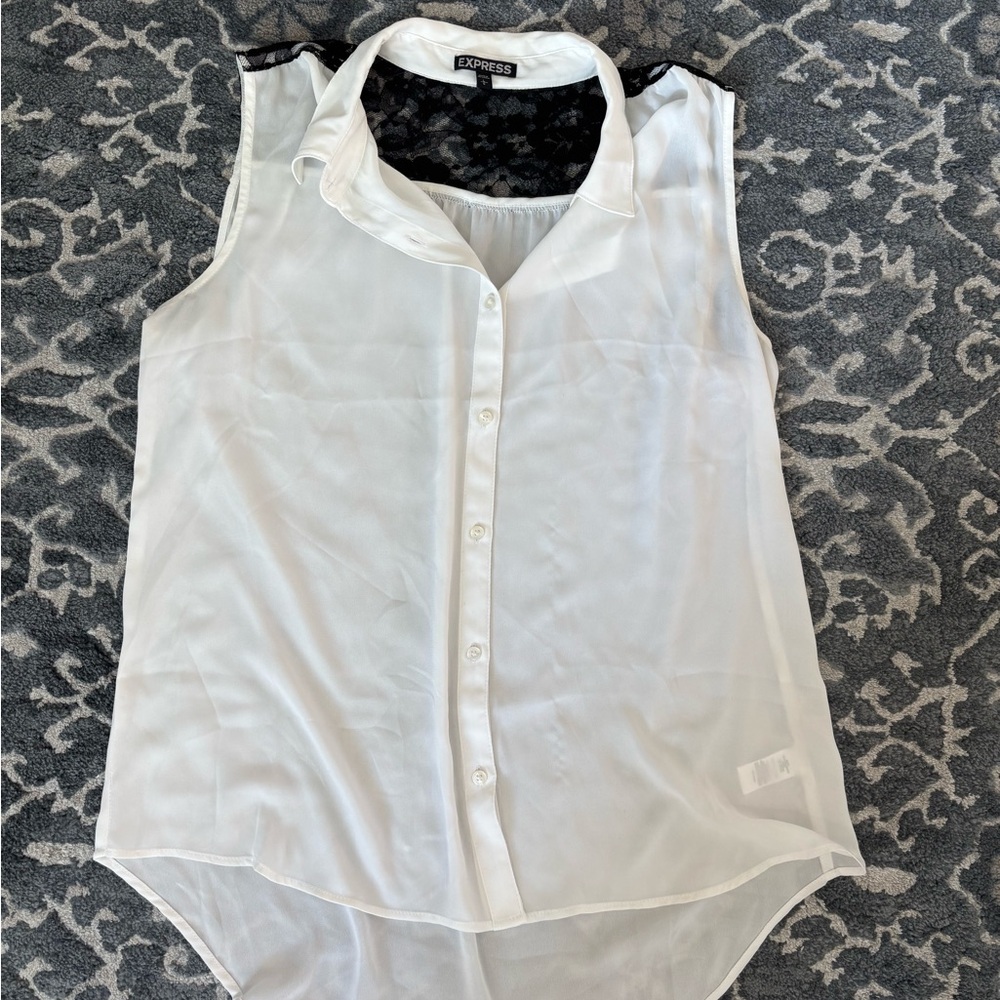 Express Women's White Button Down Sleeveless Shirt L